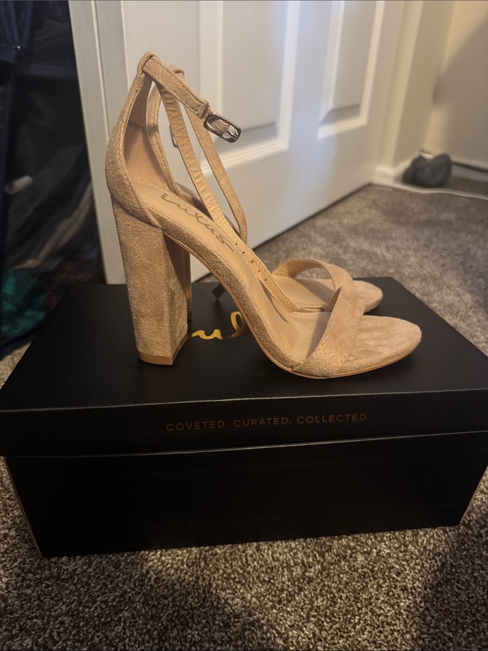 Lulu's Nude Suede Block Heel Sandals
